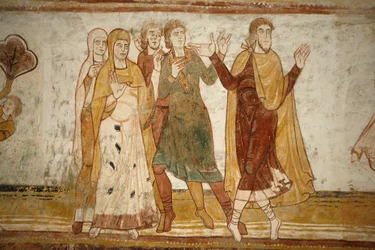 Pintura da abadia de Saint-Savin: Abraham e Lot separados, Saint-Savin-sur-Gartempe, França