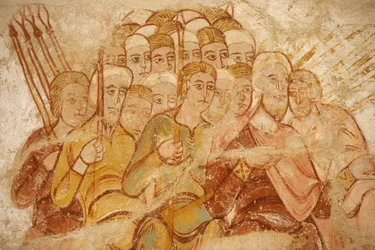 Pintura da abadia de Saint-Savin: Abraão e seus seguidores lutando, Saint-Savin-sur-Gartempe, França
