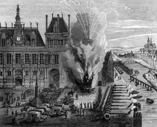 Fogo na véspera de São João na "place de Greve" em Paris