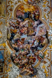 Igreja de San Benedetto (São Bento), Catânia, Sicília (Itália). Detalhe do tecto afresco (século XVIII). (foto).