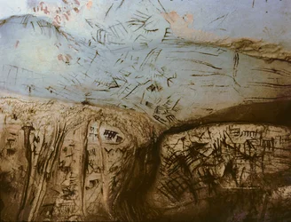 Símbolos esquemáticos, pintura rupestre neolítica, c. 5º milénio a.C. (foto)