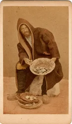 Pequeno metier: retrato de um negociante de peixe, Veneza. Século XIX Imprimir em cartão Dim. 10,5x6 cm