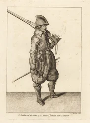 Soldado do tempo do Rei James I, armado com um caliver ou arquebus.