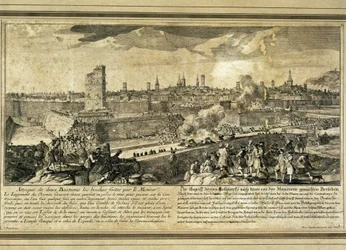 Espanha : Guerra da Sucessão de Espanha (1714). Cerco de Barcelona (gravura)