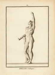 Estátua de Apollo Coelispex, olhando para o céu, nua, com tocha flamejante