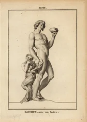 Estátua de Baco, o deus romano do vinho, nua com um sátiro