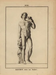 Estátua de Baco, o deus romano do vinho, nua com um sátiro
