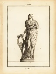 Estátua de Clio, musa grega da história e lira a brincar, com lira