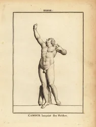 Estátua de Eros, deus grego do amor, nu com aljava, disparando setas invisíveis com um arco invisível