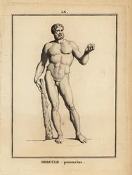 Estátua de Hércules Pomarius, herói e deus romano, com um grande clube