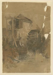 Stoke-upon-Trent - Boothen Mill: litografia colorida, 1839