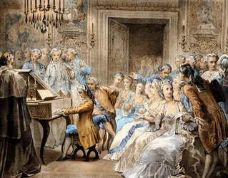 O compositor austríaco Wolfgang Amadeus Mozart (1756-1791), aos 14 anos de idade, reproduzindo de memória o "Miserere" de Gregorio Allegri