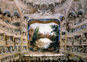 O teatro da Comedie Francaise em finais do século XVIII, finais do século XIX (gravura)