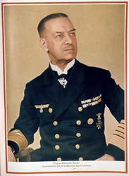O Grande Almirante Raeder (1876-1960) Comandante-em-Chefe dos Fuzileiros Navais, da revista "Signal", n.º 3, primeira edição de fevereiro de 1943 (fotografia)