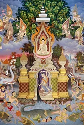 A Vida do Buda, Afresco de parede, Mosteiro Wat Maniratanaram, Phnom Penh, 2022 (foto)