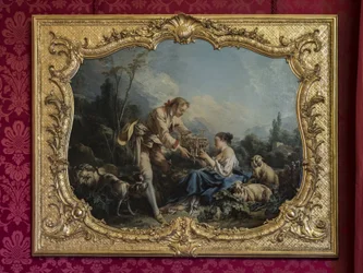 O pastor complacente ou a gaiola. Pintura de François Boucher (1703-1770). O desfile da princesa ou a sala de desfile. Hotel de Soubise, Paris