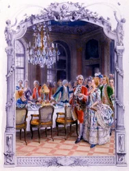 A refeição no século XVIII, c. 1900 (ilustração)