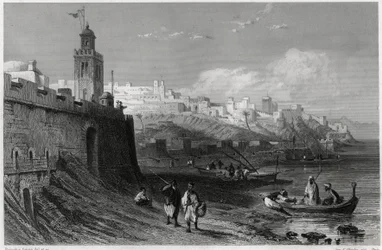 O pitoresco porto da cidade fortificada de Tânger no século XIX, no livro sobre o Mediterrâneo de Louis Enault (1824-1900), jornalista e viajante francês. Louis Enault, LA MEDITERRANEE SES ILES ET SES BORDS, Morizot