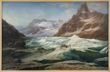 O mar de gelo, pintura a óleo sobre tela de Claude Hugard de la Tour (1818-1886), representando uma vista dos Alpes. Fotografia, KIM Youngtae, Musee des Beaux Arts de Chambery, Chambery, França.