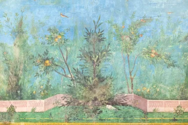 Triclínio da casa de Lívia, fresco, 20 - 10 a.C., Museu Nacional Romano (Museo Nazionale Romano), Roma, Itália