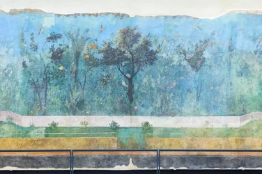 Triclínio da casa de Lívia, fresco, 20 - 10 a.C., Museu Nacional Romano (Museo Nazionale Romano), Roma, Itália