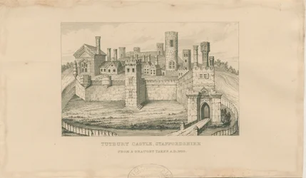 Castelo de Tutbury: gravura em aço, 1620