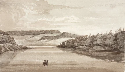 Dois homens a remar um barco através de um lago, Atlântico Sul
