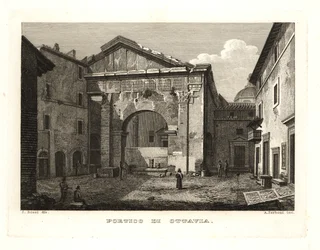Vista do Pórtico de Octaviae ou Pórtico de Octavia (Pórtico di Ottavia), Roma