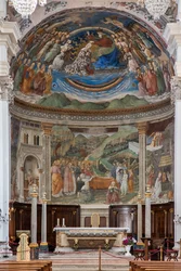 Vista da nave e presbitério com as Histórias da Virgem, Duomo, Catedral de S. Maria Assunta, Spoleto, Umbria, Itália (foto)