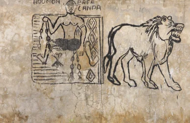 Pintura de parede representando um feiticeiro voodoo, Lome, Togo