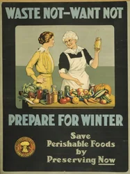 Não desperdiçar, não querer - preparar para o Inverno, Canada Food Board, c.1915 (cor litho)