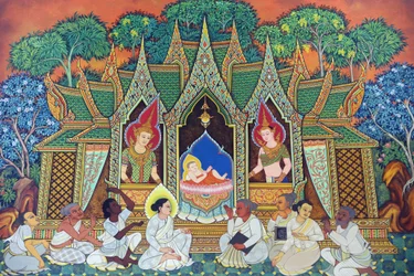 Wat Ananda Metyarama Thai Buddhist Temple. Nascimento de Siddhartha Gautama (comumente conhecido como Buda), 20160818, Singapura, Singapura
