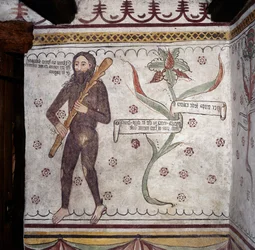 Homem Selvagem de Sacco (Homo Selvadego), fresco (século XV), Casa do Homem Selvagem (Uomo Selvatico), Sacco, Cosio Valtellina, Lombardia, Itália
