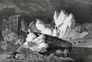 Naufrágio de Hansa esmagado pelo gelo, Outubro de 1869, Oceano Ártico, Segunda Expedição Polar Norte Alemã
