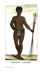 Jovem San, com lanças, África do Sul. De François Le Vaillant (Levaillant