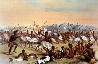 Dança de caça Zulu, c.1848-1849 (gravura)