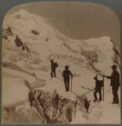Subida do Monte White - cruzando a geleira de Bossons - grandes tainhas na distância, Alpes, 1901.