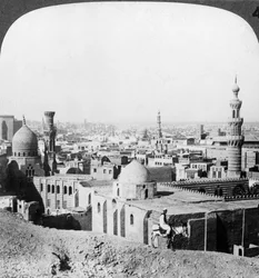 Cairo, olhando para o sudoeste, atravessando a cidade até as pirâmides, Egito, 1905.