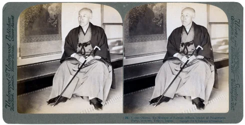 O conde Okuma, antigo ministro dos Negócios Estrangeiros, líder do Partido Progressista, Tóquio, Japão, 1904.