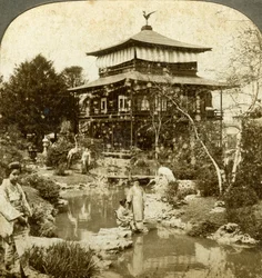 Jardim japonês na Feira Mundial, St Louis, Missouri, EUA, 1904.