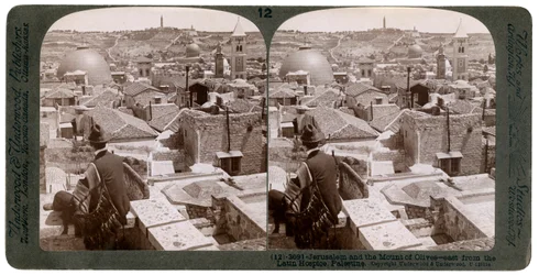 Jerusalém e o Monte das Oliveiras, olhando para leste a partir do Latin Hospice, Palestina, de 1900.