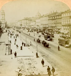 Avenida Nevsky, a rua principal de São Petersburgo, Rússia, 1897