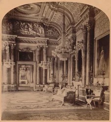 O quarto azul lindo do Queens, Palácio de Buckingham, Londres, Inglaterra, 1900.