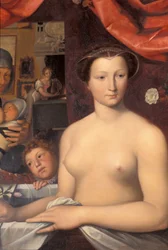 Indre & Loire N * 328 - Chateau d&39;Azay-le-Rideau - Quarto 4 "" A senhora no banho "" detalhe. Pintura de Karl Ernest Lehman (1814-1882), depois de Francois Clouet (1515-1572)
