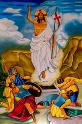 Ressurreição fresca em Cristo Risorto pela igreja paroquial católica de Hedzranawoe, Lomé, Togo.