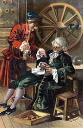 Um Lunetier (Oculista - fabricante de óculos) em 1745.