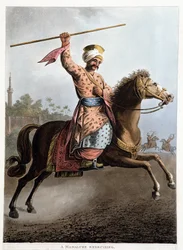 Um Mamluk no seu cavalo - em "Vistas no Egipto, Palestina e outras partes do Império Otomano"