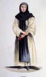 Um celestin, religioso da ordem fundada em 1254 por Célestin V. Engraving do século XIX