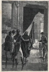 Uma delegação dos Carbonários, a sociedade secreta nacionalista, é apresentada a Fernando I das Duas Sicílias (anteriormente Fernando IV de Nápoles), 1820