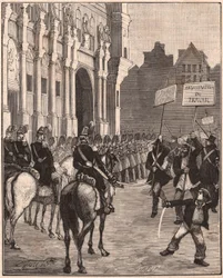 Um grupo de manifestantes socialistas contra as reformas de Luís Napoleão Bonaparte, 1849 no Champ de Mars, Paris